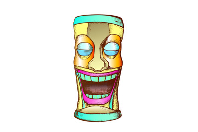 Tiki Idol Carved Wooden Crying Totem Color Vector