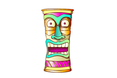 Tiki Idol Carved Wood Crazy Laugh Totem Color Vector