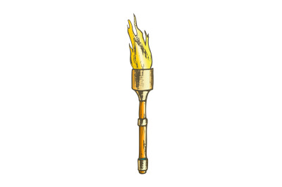 Torch Light Stick With Flame Color Vector