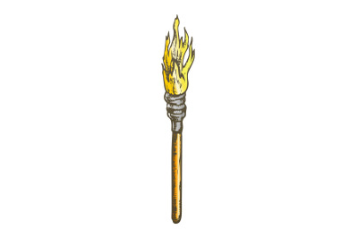 Torch Decorative Wooden Stick With Fire Color Vector