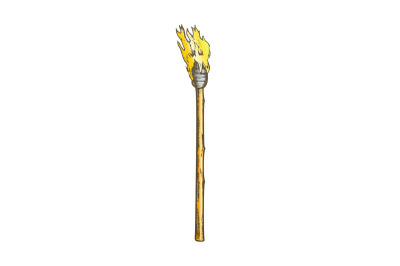 Torch Tall Handmade Wood Burning Stick Color Vector