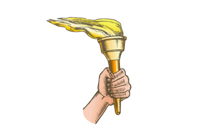 Torch Hand Holding Burning Stick Color Vector