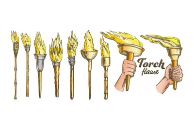 Torch Burning Collection Color Set Vector