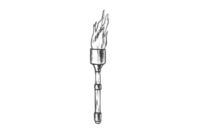 Torch Light Stick With Flame Monochrome Vector