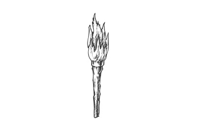 Torch Handmade Old Wooden Burning Stick Ink Vector