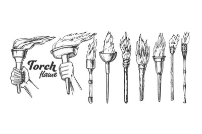 Torch Burning Collection Monochrome Set Vector