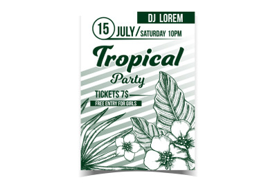 Tropical Exotic Leaves And Flowers Poster Vector