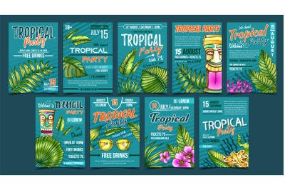 Tropical Leaves And Seaweeds Poster Set Vector