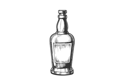 Hand Drawn Whisky Bottle With Blank Label Vector