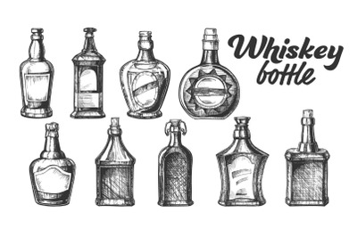 Collection Of Scotch Whisky Bottle Set Vector