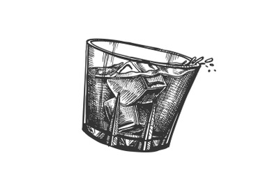 Design Glass With Whisky And Ice Cubes Vector