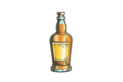 Color Hand Drawn Whisky Bottle With Blank Label Vector