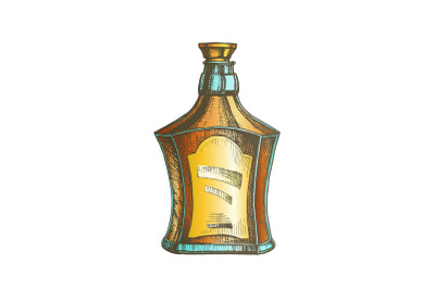 Color Drawn Scotch Bottle With Style Cork Cap Vector