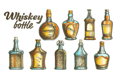 Color Scotch Whisky Bottle Set Vector