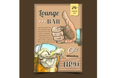 Whiskey Old Lounge Bar Advertising Banner Vector