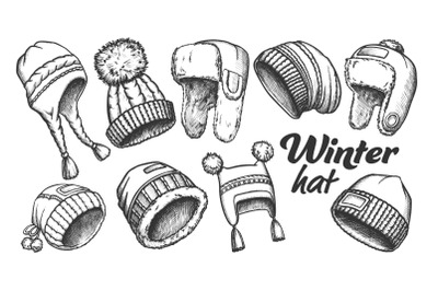 Winter Hat Clothing Accessory Retro Set Vector