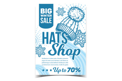 Hats Shop Big Winter Sale Promo Poster Vector