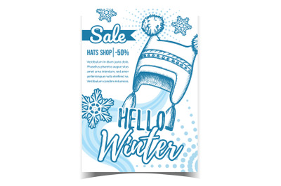 Hello Winter Hats Shop Sale Promo Banner Vector