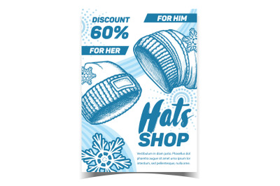 Hats Shop With Discount Advertising Banner Vector