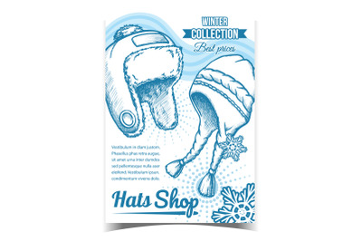 Hats Shop Winter Sale Advertising Banner Vector