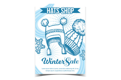 Hats Shop Winter Sale Advertising Poster Vector