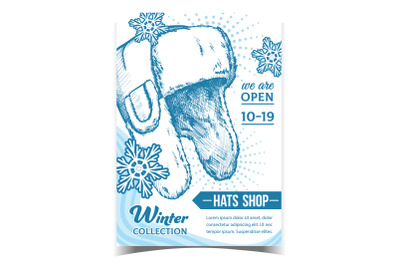 Hats Shop With Winter Collection Banner Vector