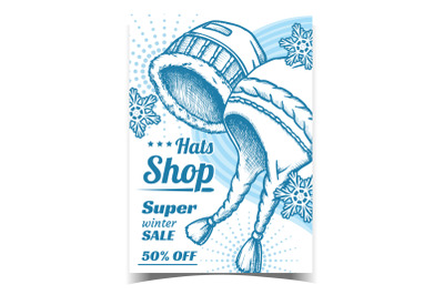 Hats Shop Winter Sale Advertising Banner Vector