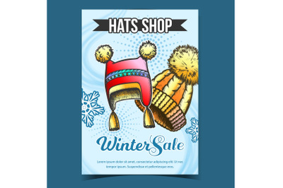 Hats Shop Winter Sale Advertising Poster Vector