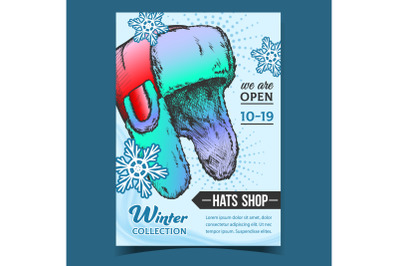 Hats Shop With Winter Collection Banner Vector