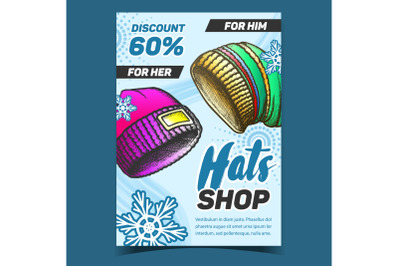 Hats Shop With Discount Advertising Banner Vector