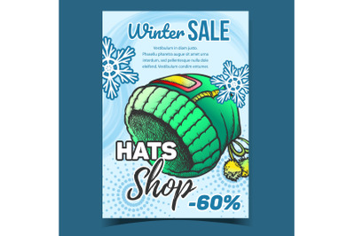 Hats Shop Winter Sale Advertise Poster Vector