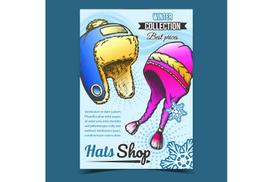 Hats Shop Winter Best Prices Promo Banner Vector