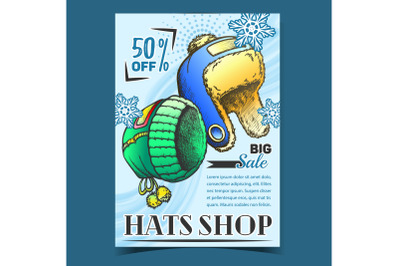 Hats Shop Winter Big Sale Advertise Poster Vector