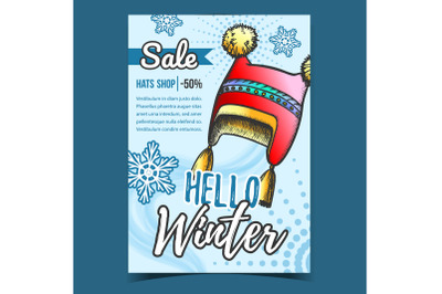 Hello Winter Hats Shop Sale Promo Banner Vector