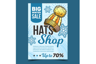 Hats Shop Big Winter Sale Promo Poster Vector