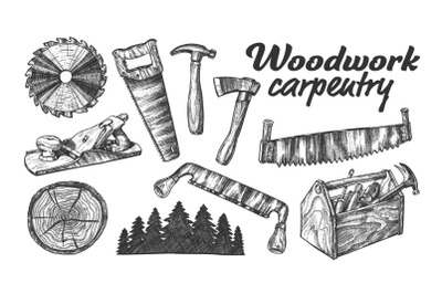 Woodwork Carpentry Collection Equipment Set Vector