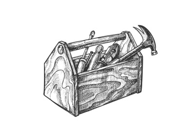 Vintage Wooden Toolbox With Old Instrument Vector