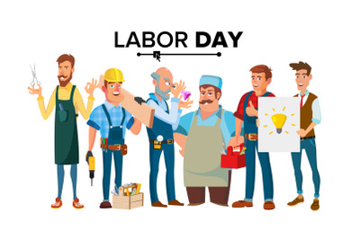 Labor Day Vector. A Group Of People Of Different Professions. Flat Isolated Cartoon Character Illustration