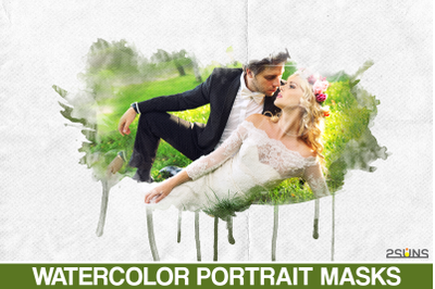 20 Watercolor Portrait Masks - Clipping Masks - Watercolor Overlays