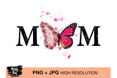 Watercolor mom design, butterfly flowers, mother&#039;s day design