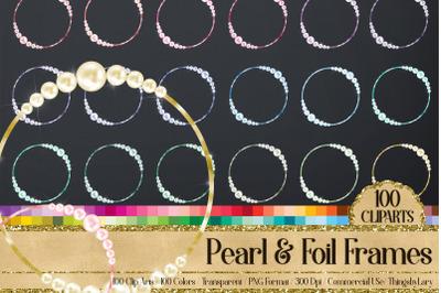 100 Pearl &amp; Foil Circle Frames Clip arts Real Pearl Frames