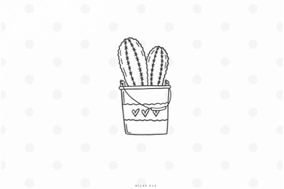Bucket with cactus svg cut file