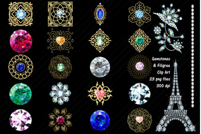Gemstones &amp; Filigree Rhinestones Clip Art