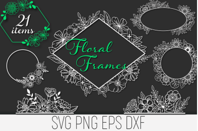 Floral Frames SVG Files Pack with 21 Items