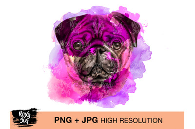 Watercolor pug, painted pug, watercolor dog, dog mom design,PNG, JPG