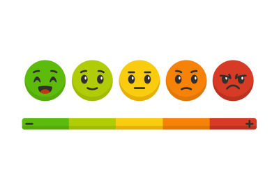 Feedback scale. Rating satisfaction, colored emotional balls set. Exce