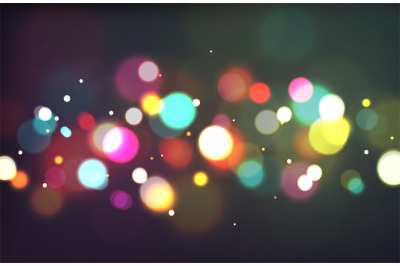 Bokeh. Color light glowing blurry sparkles on black. Luxury festive ma