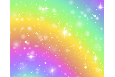 Rainbow background. Fantasy unicorn galaxy&2C; fairy stars in pastel sky