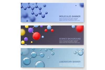 Molecules banners. Molecular structure with shining spherical particle