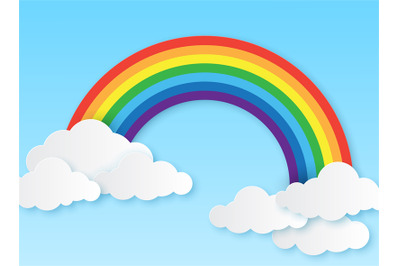 Paper rainbow. Clouds and rainbow on sky origami style&2C; wallpaper for